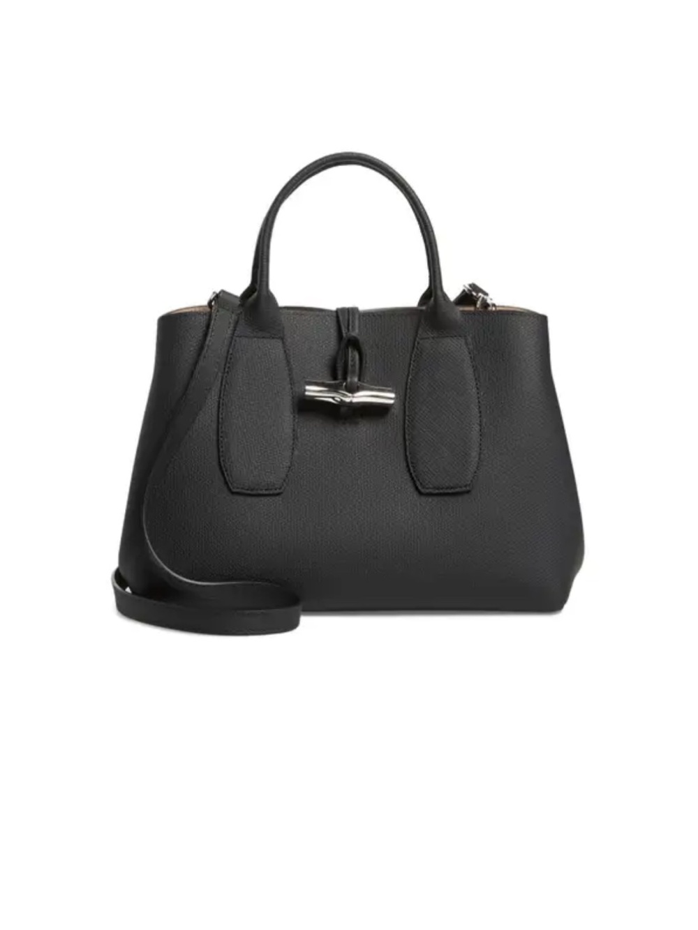 Longchamp Medium Roseau Leather Tote in Black